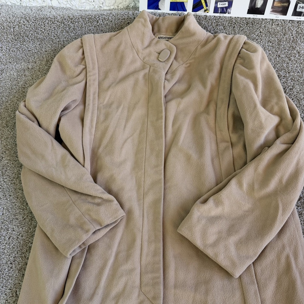 Vintage Kashmiracle Coat Womens M Beige Velour Long Single Breasted Lined